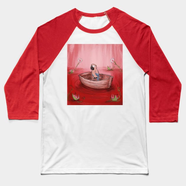 AI generated floral lake parrot on boat Baseball T-Shirt by Catbrat